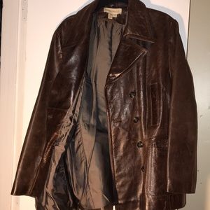 Genuine leather trench coat.